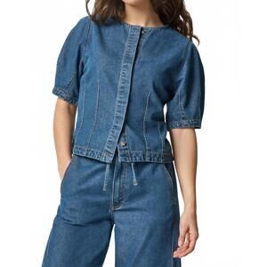 NEW LILLA P full sleeve seamed top in blue denim